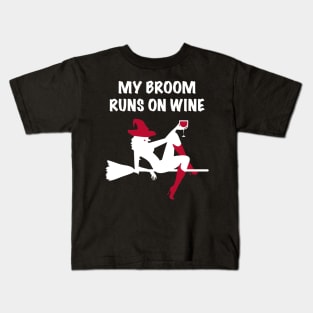 My Broomstick Runs On Wine Halloween Kids T-Shirt